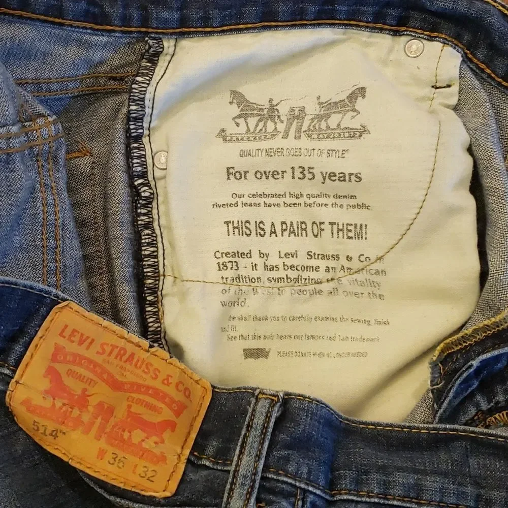 Levi Strauss Men's 514 Blue Straight Leg Jeans Slightly Distressed, 36